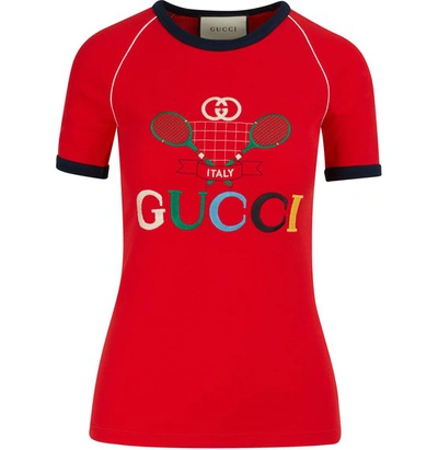 Gucci Tennis Ribbed T-shirt In Red
