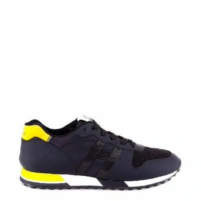 Hogan H383 Rubber-effect Leather Trainers In Black