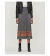 SANDRO METALLIC CONTRAST-PANEL STRETCH-KNIT SKIRT