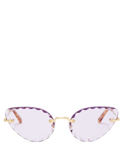 Chloé Rosie Gold-tone Cat Eye Sunglasses In Purple