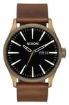 NIXON THE SENTRY LEATHER STRAP WATCH, 42MM,A1051113