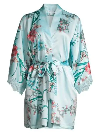 In Bloom Lace-trim Floral Satin Robe In Golden Butterfly