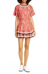 ALICE AND OLIVIA PALMIRA FLORAL TIE BACK TIERED RUFFLE DRESS,CC903P70550