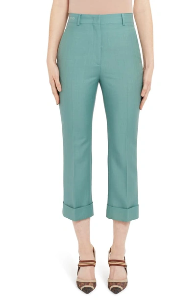 Fendi Embroidered Logo Crop Pants In Blue