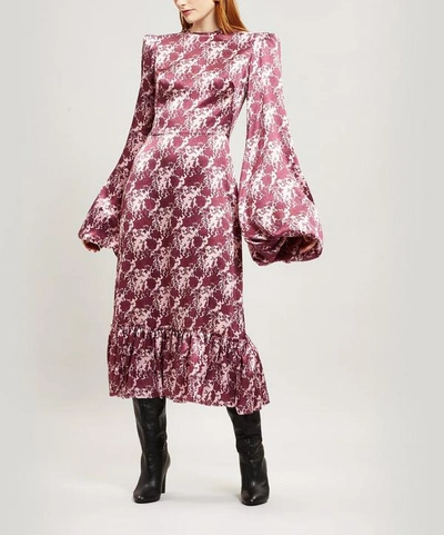 The Vampire's Wife Belle Floral-print Exaggerated Sleeve Silk Dress In Maroon