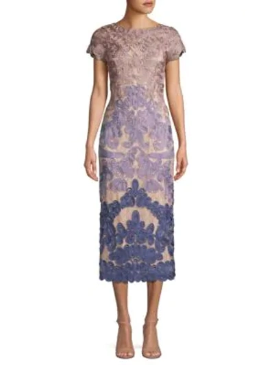 Js Collections Two Tone Soutache Embroidered Midi Dress In Taupe Plum