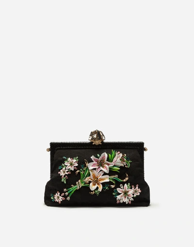 Dolce & Gabbana Large Brocade Vanda Bag With Embroidery In Black