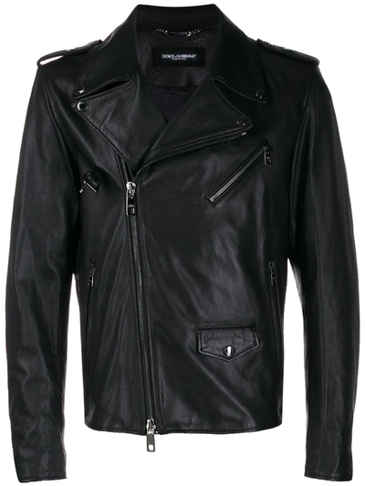 Dolce & Gabbana Leather Biker Jacket In Black