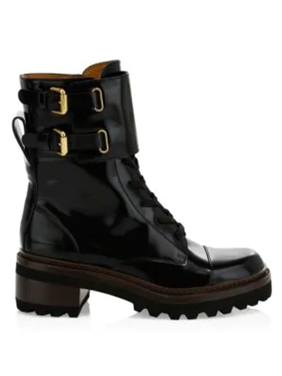 See By Chloé Mallory Leather Combat Boots In Nero