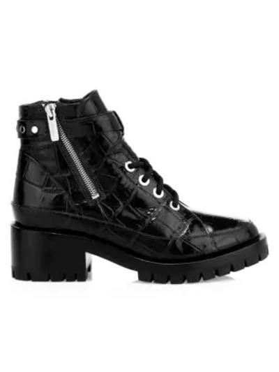 3.1 Phillip Lim / フィリップ リム Women's Hayett Croc-embossed Leather Combat Boots In Black