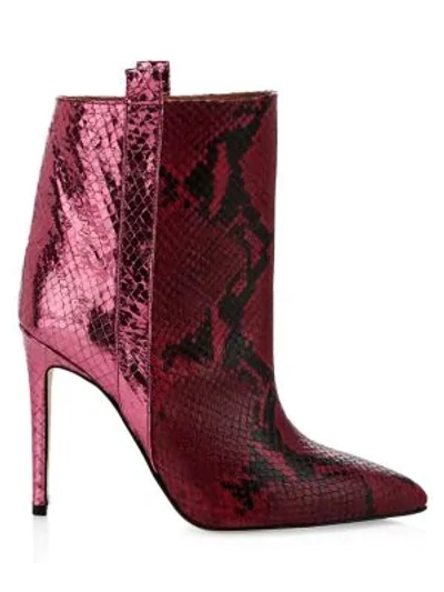 Paris Texas Metallic Snakeskin-print Leather Stiletto Booties In Dark Red