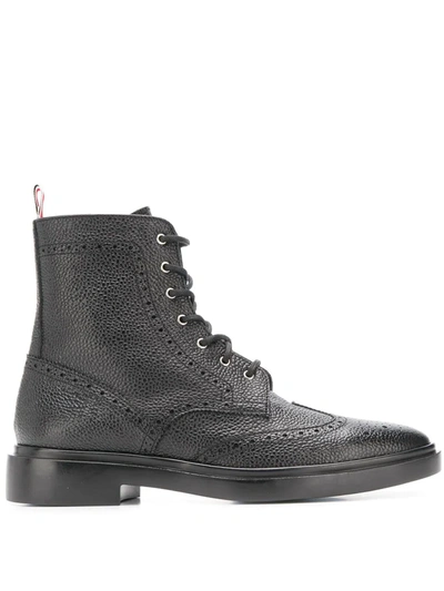 Thom Browne Brogue-detail Ankle Boots In Black