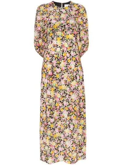 Les Rêveries Psychedelic Meadow Floral Print Midi Dress In Multicolour