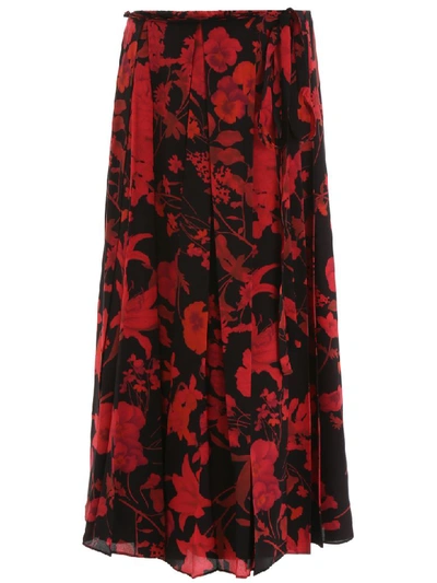 Valentino Pleated Overdyed Skirt In Nero/rosso