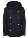 BALMAIN WOOL CASHMERE HOODED DOUBLE BREASTED PEA COAT,10981765