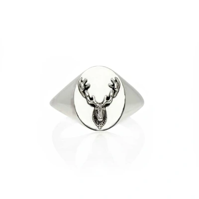 No 13 Reindeer Head Signet Ring Silver