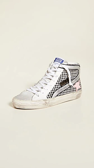 Golden Goose Slide Trainers In White Check/pink Star In Multi