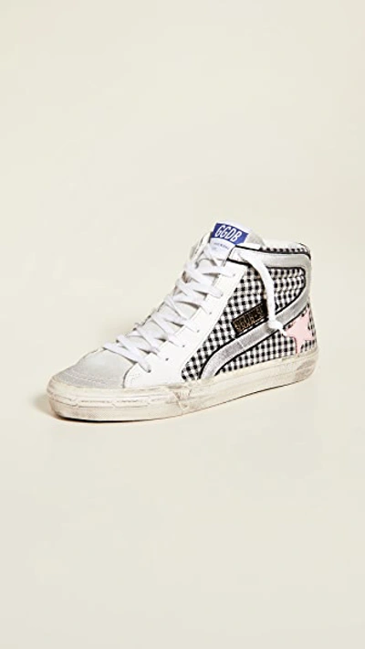 Golden Goose Slide Sneakers In White Check/pink Star In Multi