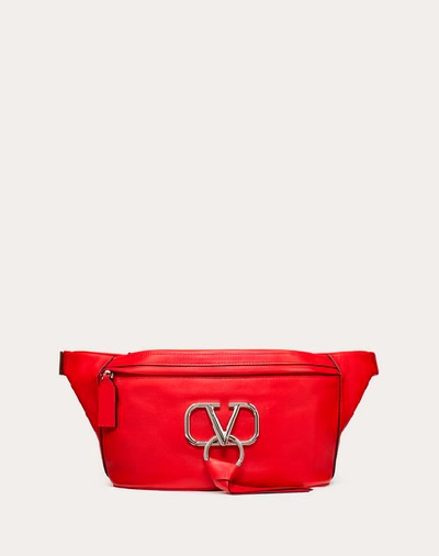 Valentino Garavani Uomo Vring Smooth Calfskin Belt Bag In Pure Red