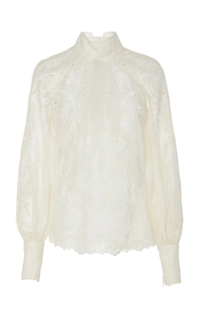 Zimmermann Floral-embroidered Cotton Blouse In White