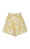 ZIMMERMANN SCALLOPED FLORAL-PRINT LINEN SHORTS,761952