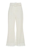 ZIMMERMANN BELTED CROPPED COTTON LACE WIDE-LEG PANTS,761970