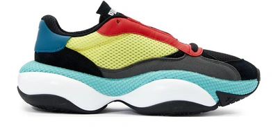 Puma Alteration Kurve Black And Yellow Mesh Trainers In Blue Lime