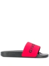 Givenchy Embroidered Logo Slides In Red
