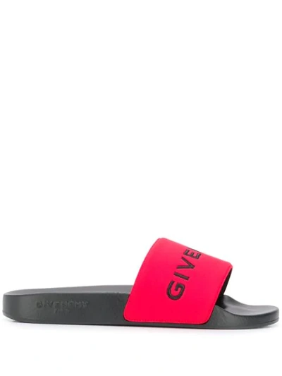 Givenchy Embroidered Logo Slides In Red