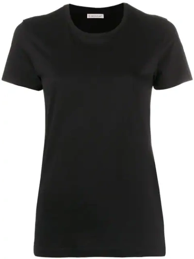 Moncler Crewneck Cotton T-shirt Patch On Sleeve In Black