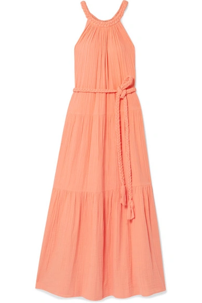 Apiece Apart Escondido Belted Crinkled Cotton-voile Maxi Dress In Peach