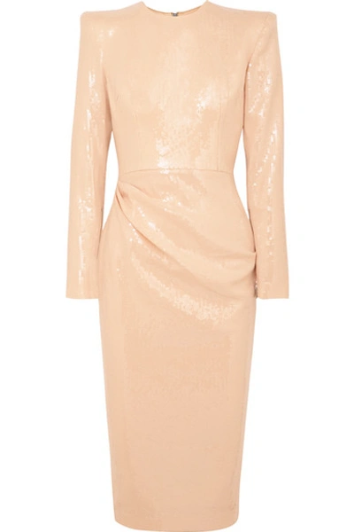 Alex Perry Corbet Gathered Sequined Crepe Midi Dress In Beige