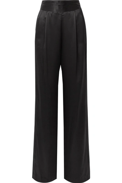 Michelle Mason Gathered Silk-charmeuse Wide-leg Pants In Black