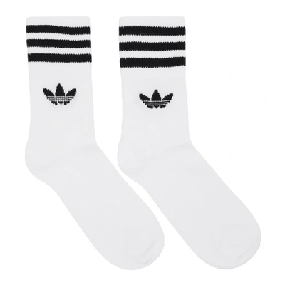 Adidas Originals 三双装白色 And 黑色条纹中筒袜 In White