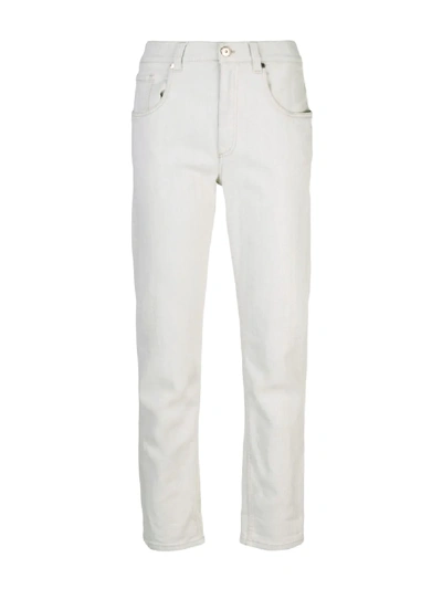 Brunello Cucinelli Mid-rise Stretch-cotton Trousers In White
