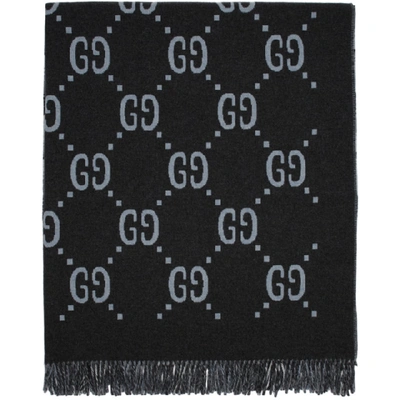Gucci Gg Logo Intarsia Wool Scarf In Grey