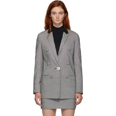 Alexander Wang Leather-trimmed Houndstooth Wool Blazer In Grey