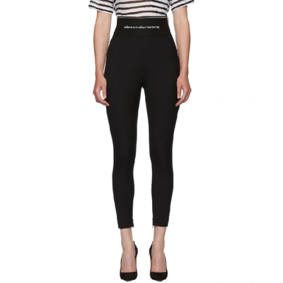 Alexander Wang Black Exposed Zipper Elastic Logo Leggings In Black/white