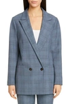 GANNI DOUBLE BREASTED PLAID SUITING BLAZER,F3559