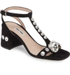 MIU MIU ROCCHETTO EMBELLISHED T-STRAP SANDAL,5X729C LRGF 06599