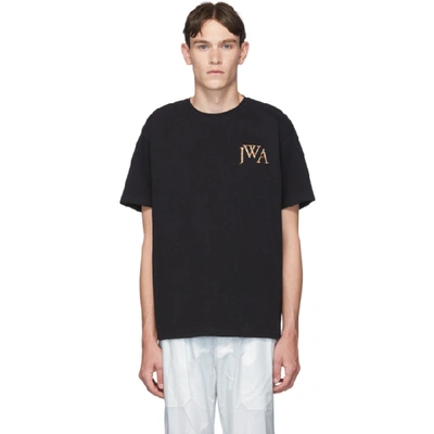 Jw Anderson Embroidered Rainbow-logo Cotton-jersey T-shirt In Black