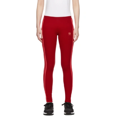 Adidas Originals 3 Stripes Tight Cotton Leggings In Scarlet