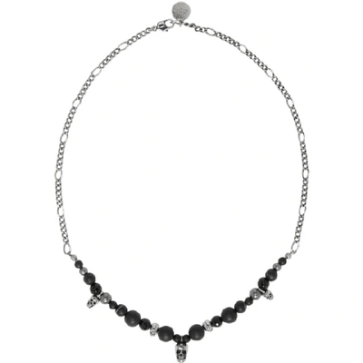 Alexander Mcqueen Silver & Black Skull Bead Necklace In Silver/jet Black