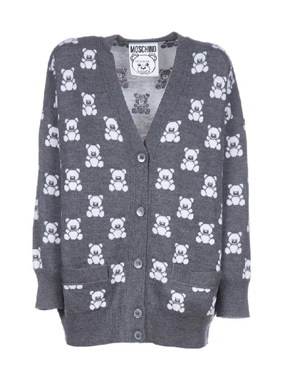 Moschino Teddy Bear Pattern Cardigan In Grey