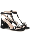 MIU MIU EMBELLISHED SUEDE SANDALS,P00404083