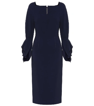 Roland Mouret Rosslare Long-sleeve Button-waist Dress In Blue