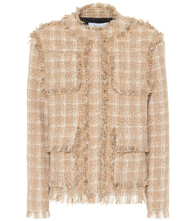 Msgm Embellished Detail Tweed Jacket In Beige