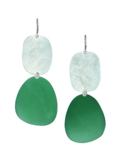 Meira T 14k White Gold Diamond & Gemstone Drop Earrings In Green