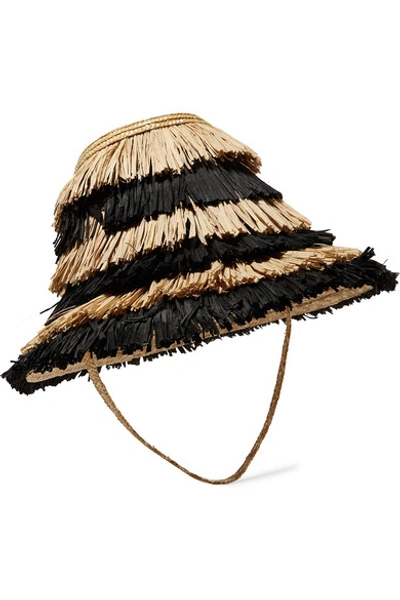 Cult Gaia Mia Striped Fringed Straw Hat In Black