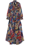 PETER PILOTTO CRYSTAL-EMBELLISHED RUFFLED FLORAL-PRINT SILK-GEORGETTE MAXI DRESS